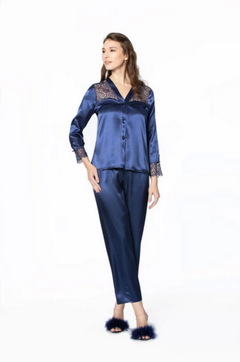 Pierre Cardin Saten Altılı Gelin Çeyiz Seti 6625 Lacivert resmi