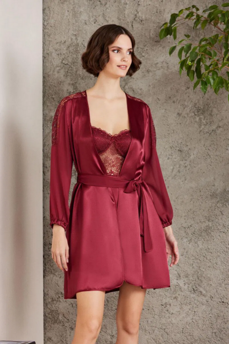 Pierre Cardin Saten Altılı Gelin Çeyiz Seti 6005 Bordo resmi