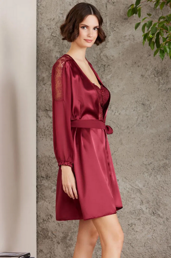 Pierre Cardin Saten Altılı Gelin Çeyiz Seti 6005 Bordo resmi