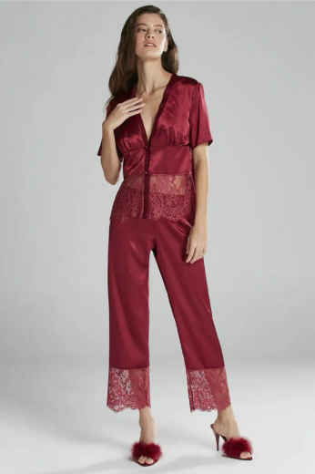 Pierre Cardin Saten Altılı Gelin Çeyiz Seti 6015 Bordo resmi