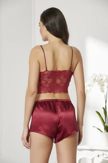 Pierre Cardin Saten Dörtlü Gelin Çeyiz Seti 7005 Bordo resmi