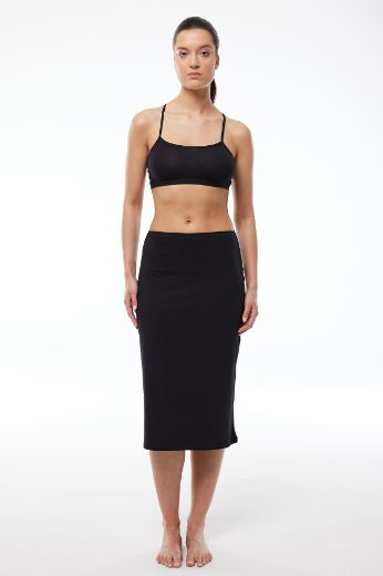 Malabadi Tam Boy Uzun Etek Astarı Modal Jüpon 1061 Siyah resmi