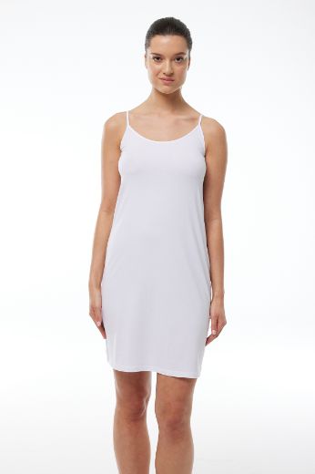 Malabadi Ayarlanabilir İp Askılı Geniş Elbise Astarı Modal Kombinezon 1060 Beyaz resmi