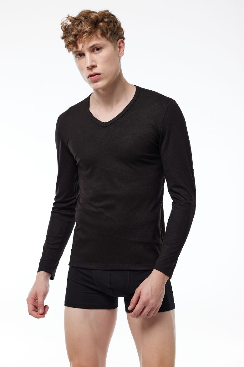 Malabadi V Yaka Uzun Kollu Viloft Termal Üst İçlik 608 Siyah resmi