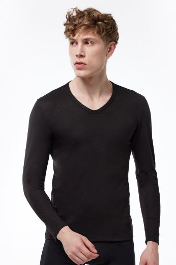 Malabadi V Yaka Uzun Kollu Viloft Termal Üst İçlik 608 Siyah resmi