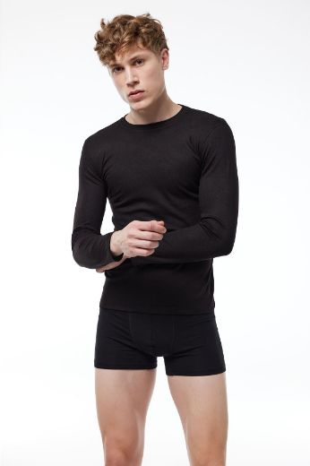 Malabadi Yuvarlak Yaka Uzun Kollu Viloft Termal Üst İçlik 609 Siyah resmi