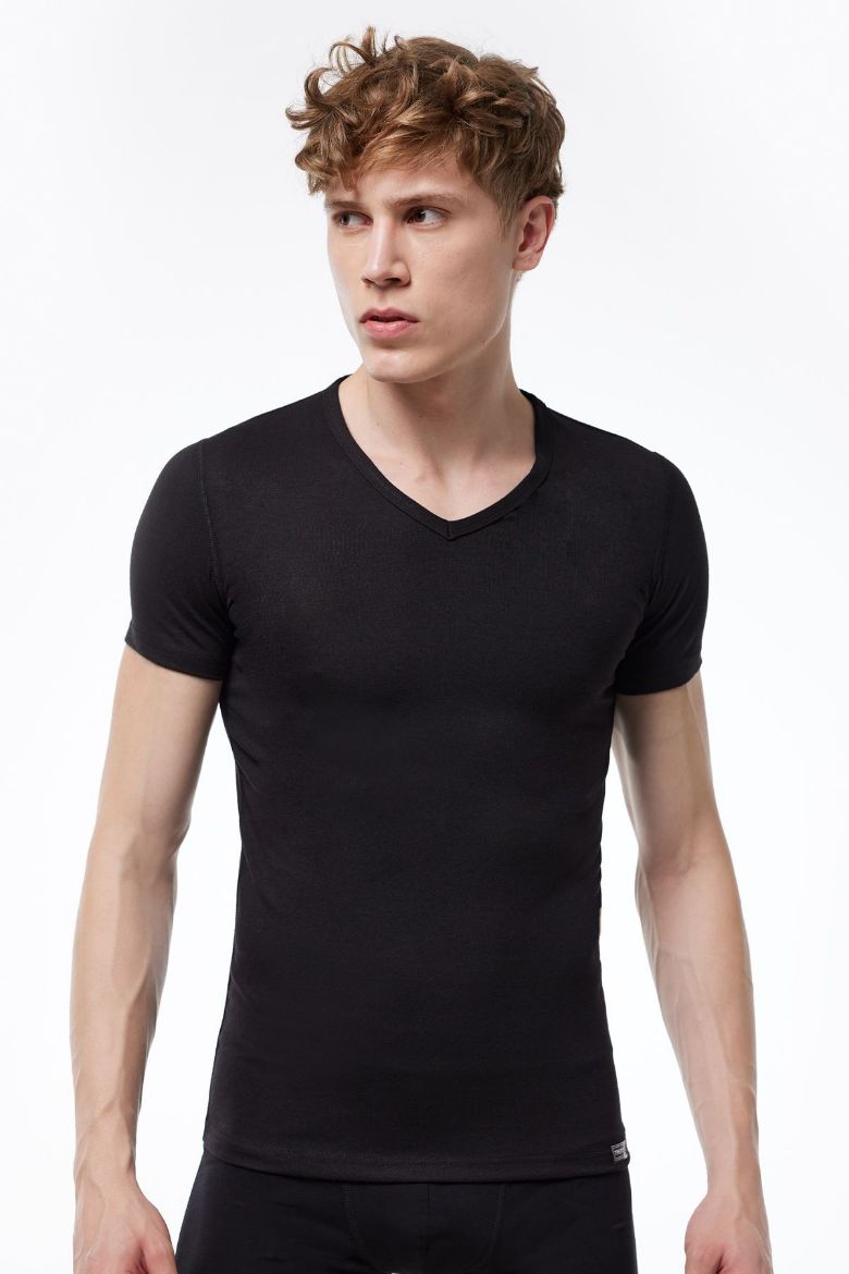 Malabadi V Yaka Kısa Kollu Viloft Termal Üst İçlik 607 Siyah resmi