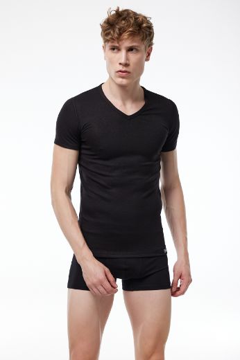 Malabadi V Yaka Kısa Kollu Viloft Termal Üst İçlik 607 Siyah resmi