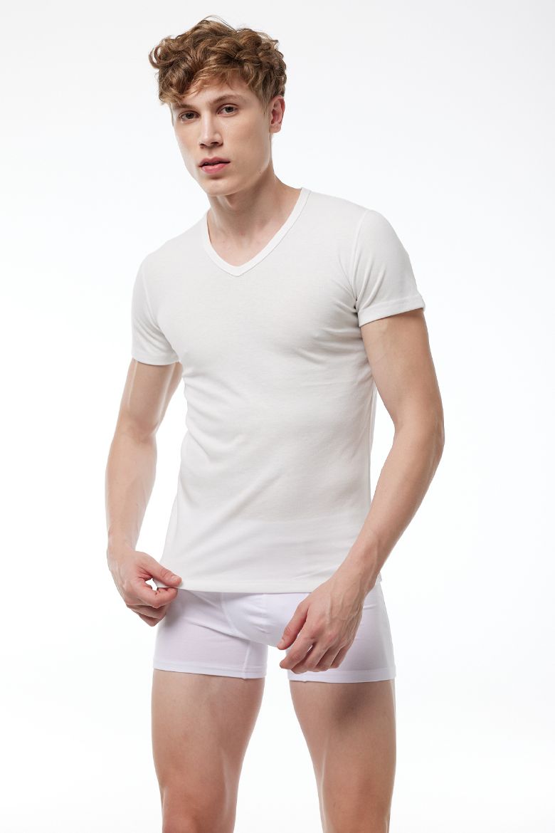 Malabadi V Yaka Kısa Kollu Viloft Termal Üst İçlik 607 Ekru resmi