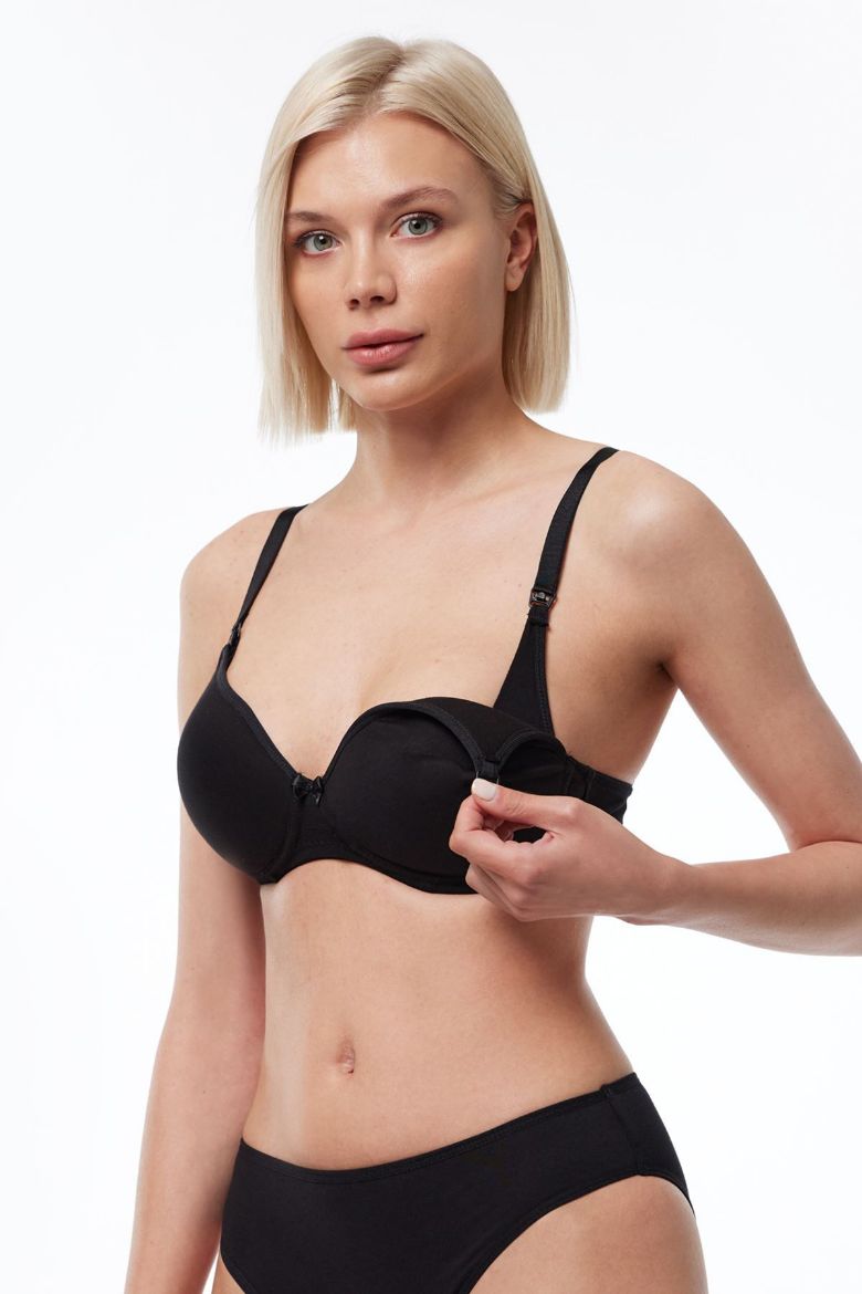 Malabadi Kaplı Balensiz Pamuklu Emzirme Sütyeni 822 Siyah resmi