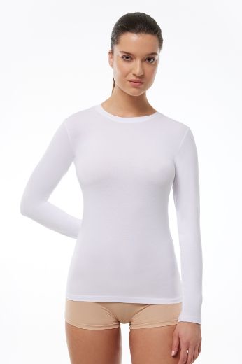 Malabadi Yuvarlak Yaka Uzun Kollu Modal Body 182 Beyaz resmi