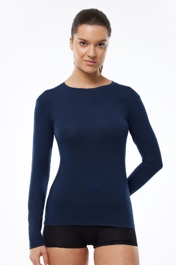 Malabadi Yuvarlak Yaka Uzun Kollu Modal Body 182 Lacivert resmi