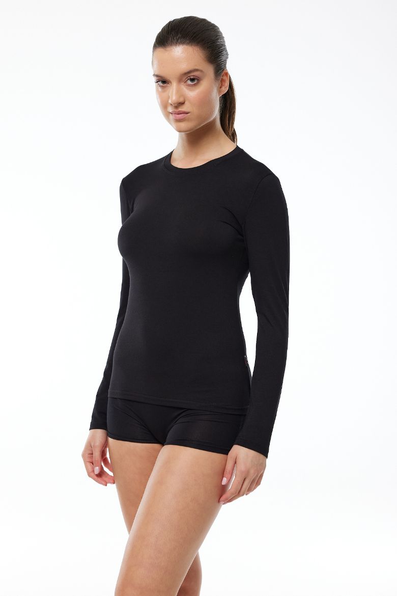 Malabadi Yuvarlak Yaka Uzun Kollu Modal Body 182 Siyah resmi