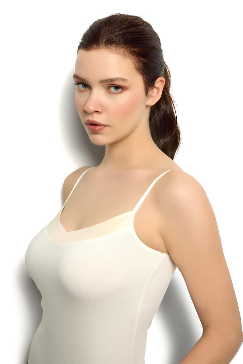 Jiber Saten Yakalı İp Askılı Atlet 626 Ekru resmi