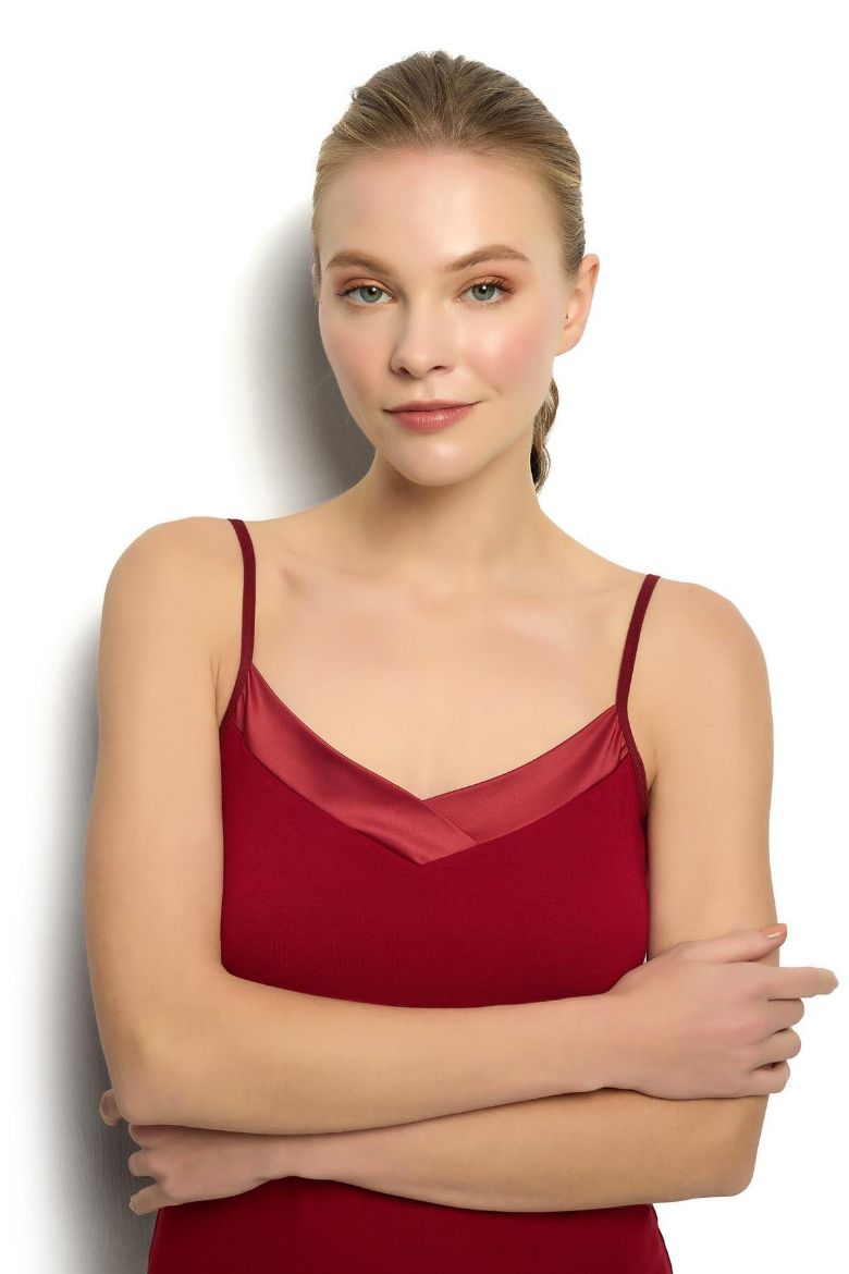 Jiber Saten Yakalı İp Askılı Atlet 626 Bordo resmi