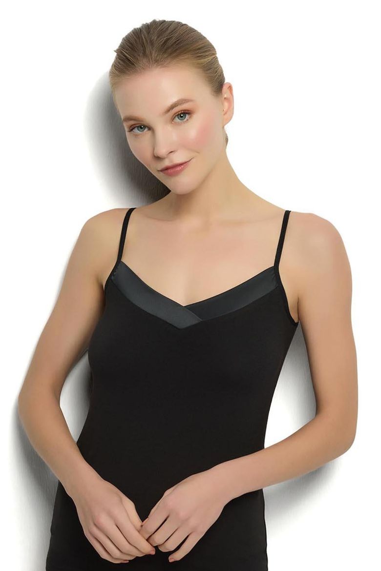 Jiber Saten Yakalı İp Askılı Atlet 626 Siyah resmi