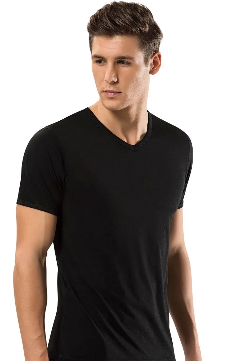 Erdem Gold Modal V Yaka Tişört 1551 Siyah resmi