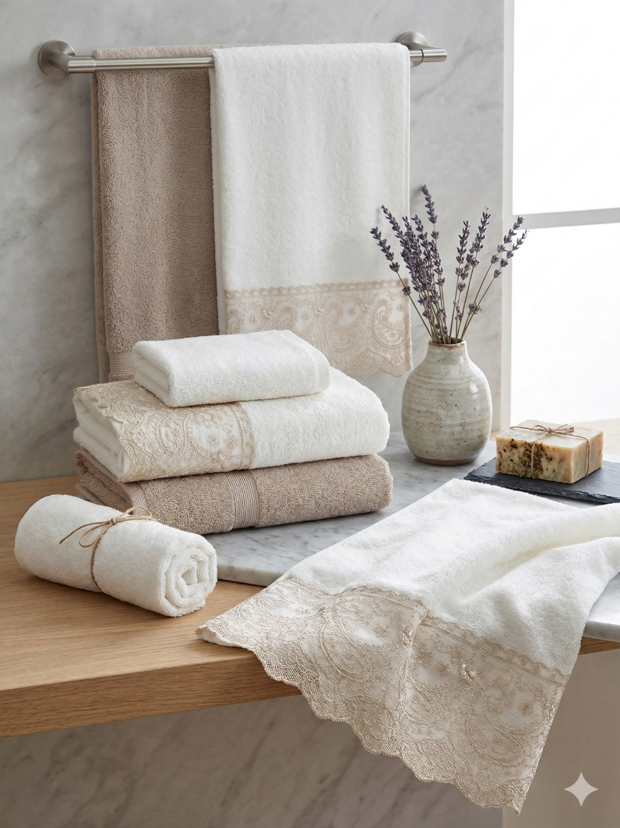 Özdilek Fidelya Hamam Seti Bej-Krem resmi