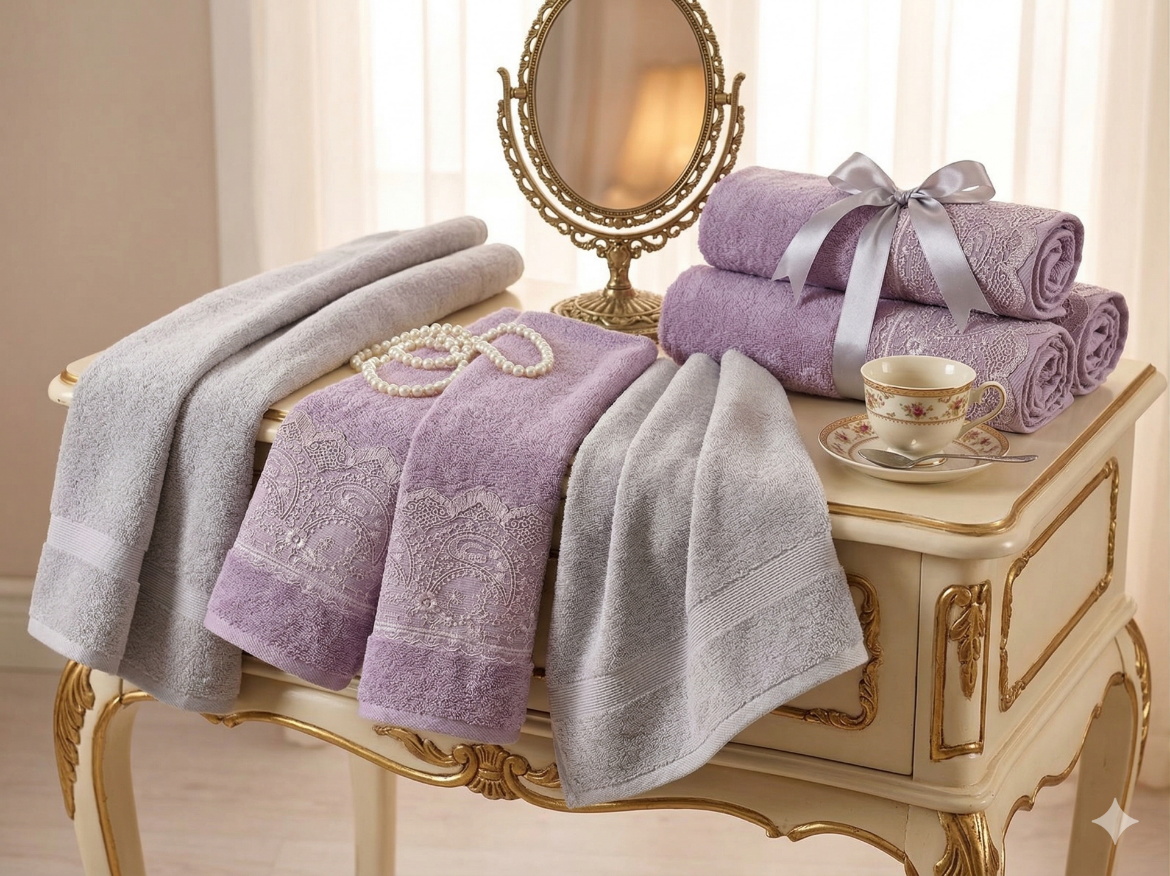 Özdilek Fidelya Hamam Seti Gri-Lila resmi