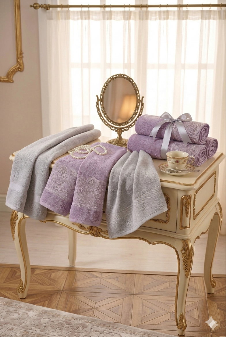 Özdilek Fidelya Hamam Seti Gri-Lila resmi