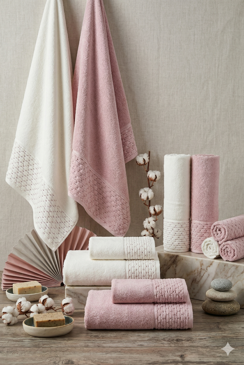 Özdilek Adria Hamam Takımı Krem-Pembe resmi