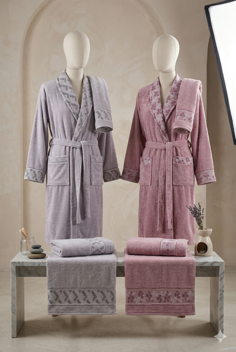 Özdilek Fiore Aile Seti Gri-Pembe resmi