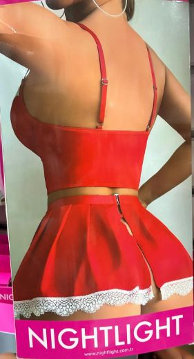Nightlight Dantelli Hizmetçi Fantezi Kostüm Kırmızı resmi