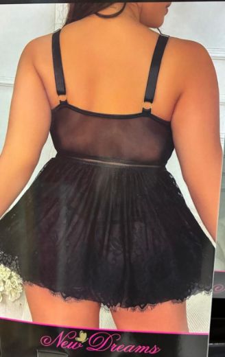 Nightlight Black Lace Chain Detail Babydoll Set 8487 resmi