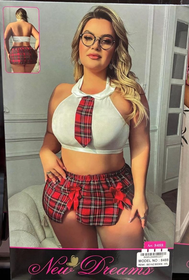 For Dreams School Girl Plaid Lingerie Costume Set  8488 resmi