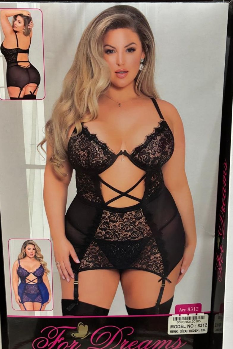 For Dreams Midnight Lace Cut-Out Garter Babydoll Set 8312 resmi
