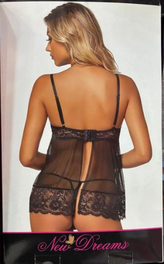 For Dreams Crimson Lace Sheer Babydoll Set 8624 resmi